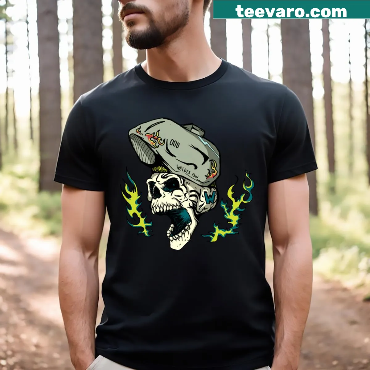 Skull design T-shirt for welders — on a men's t-shirt