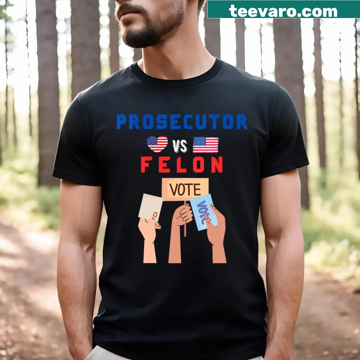 Prosecutor vs felon graphic on V-neck T-shirt — on a men's t-shirt