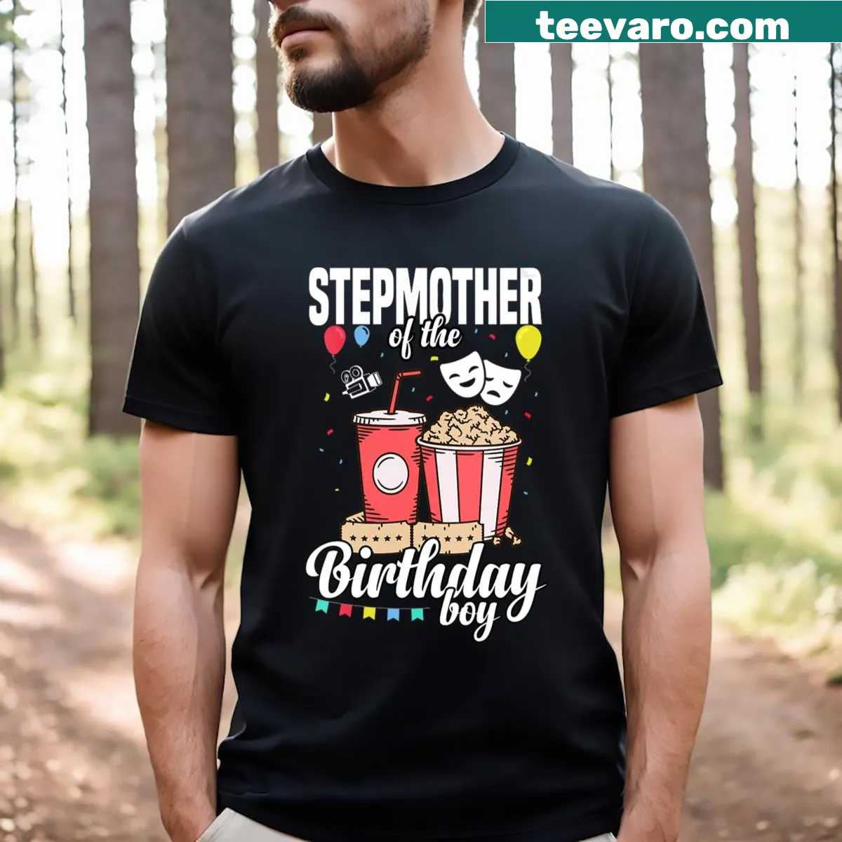 Stepmother of the birthday boy graphic on V-neck T-shirt — on a men's t-shirt