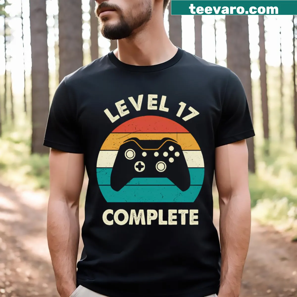 Funny anniversary shirt with 'Level 17 Complete' design — on a men's t-shirt