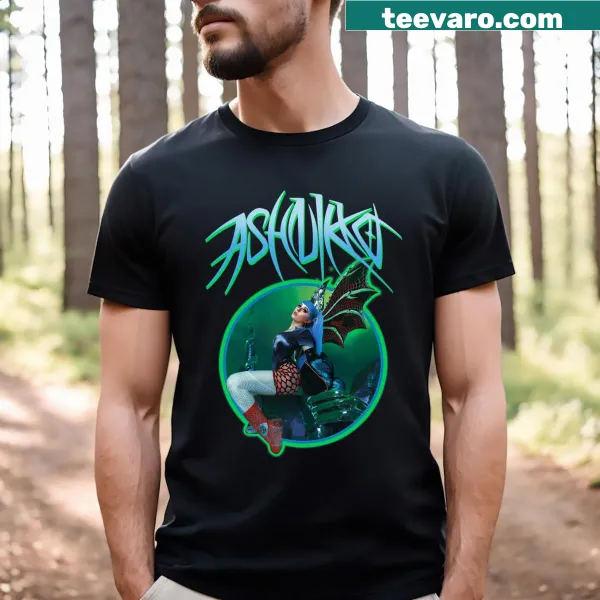 Ashnikko logo and dragon graphic on a stylish t-shirt