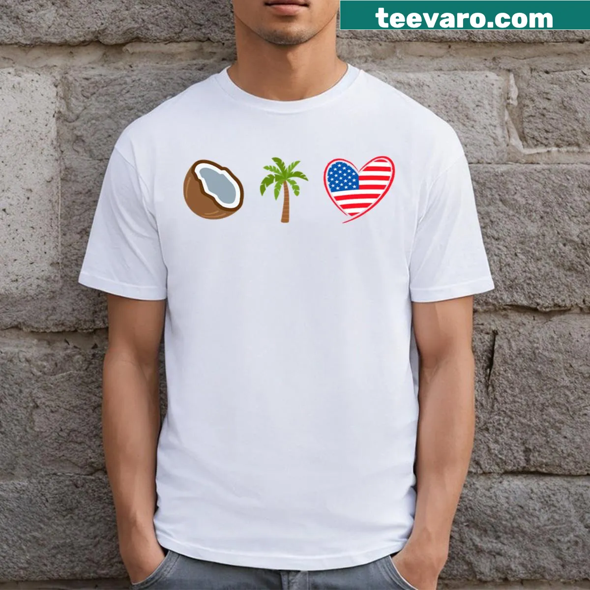 Funny coconut tree and Kamala graphic t-shirt — on a men's t-shirt