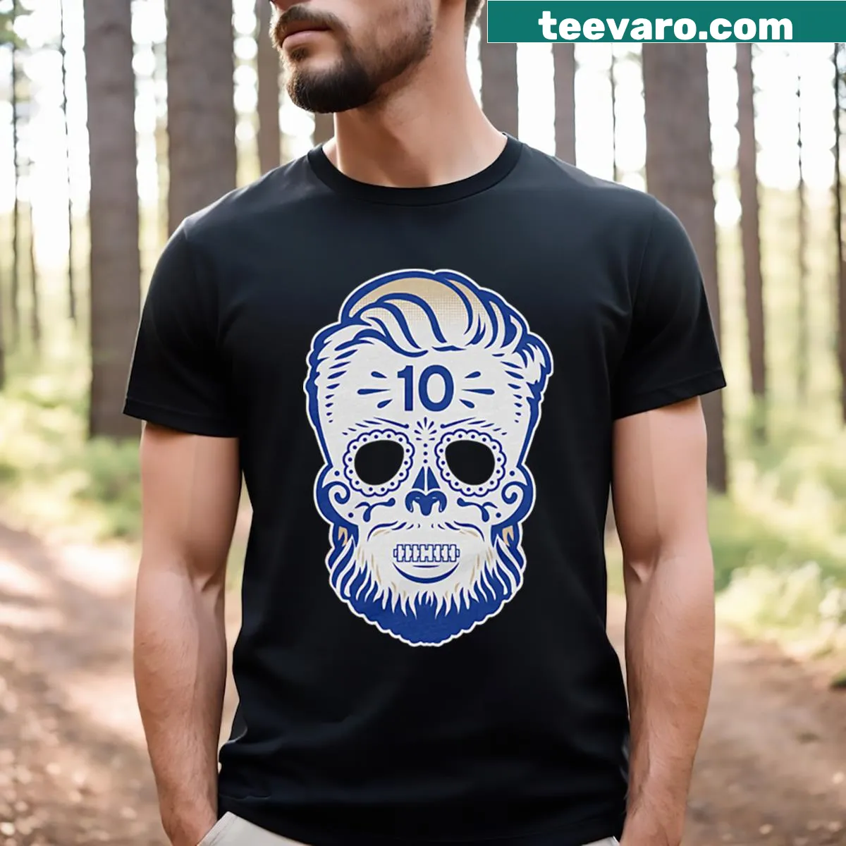 Sugar skull graphic inspired by Cooper Kupp on a T-shirt — on a men's t-shirt