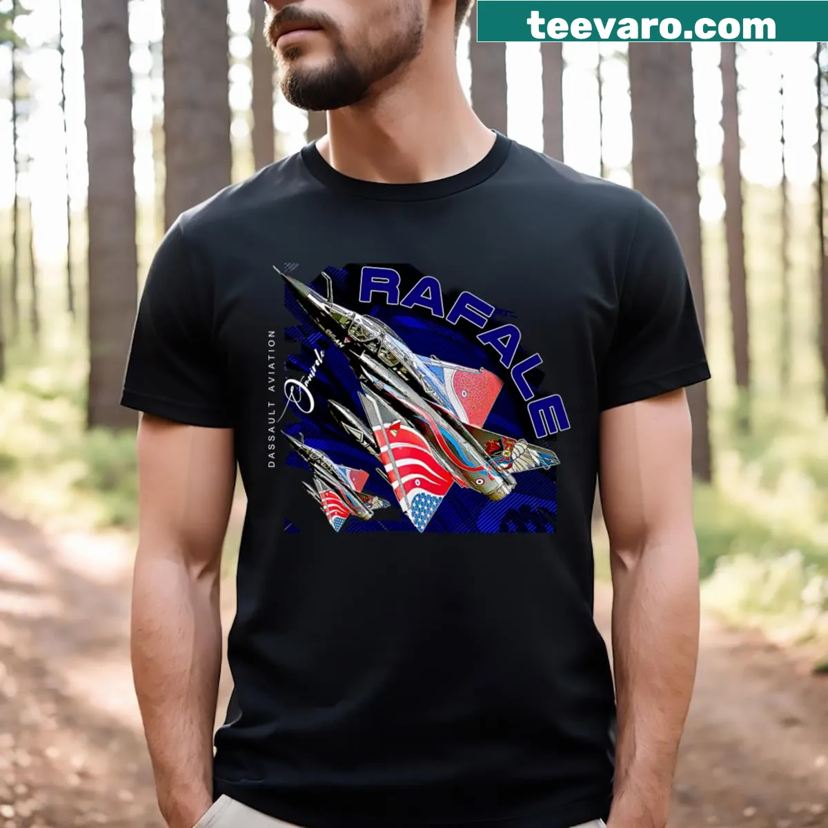 Illustration of the Dassault Rafale fighter jet on T-shirt. — on a men's t-shirt