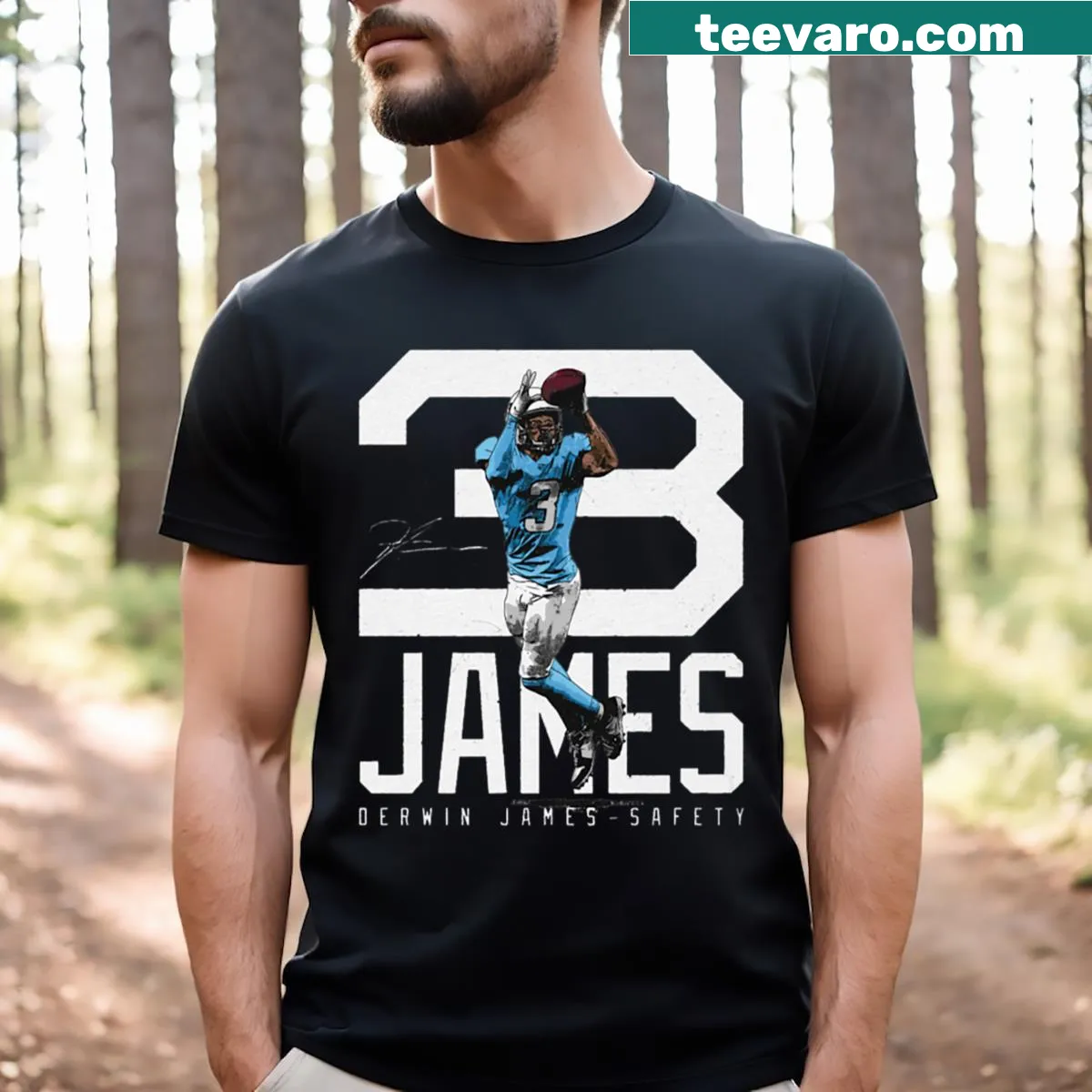 Bold T-shirt featuring Derwin James' number for Los Angeles Chargers — on a men's t-shirt