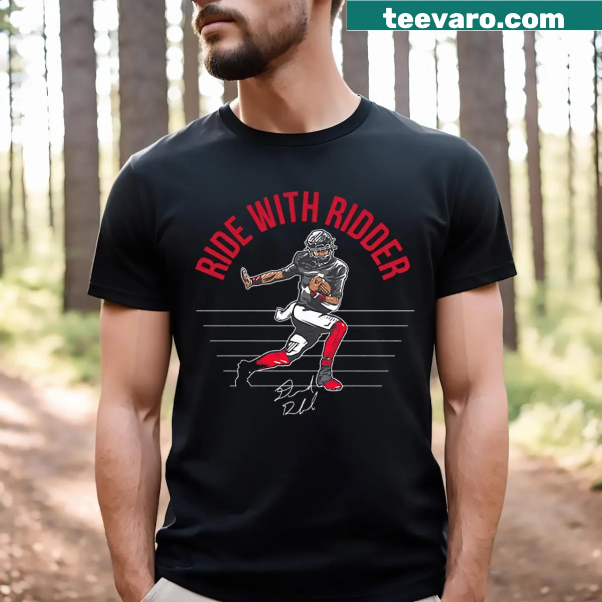 Typography T-shirt celebrating Desmond Ridder's play — on a men's t-shirt