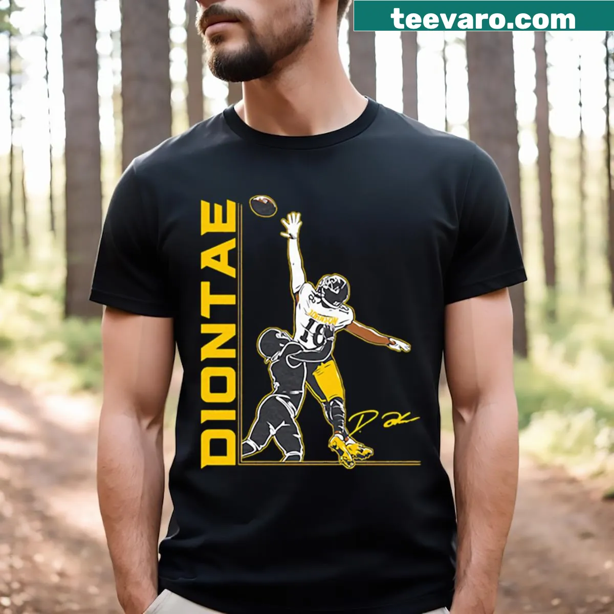 Bold graphic T-shirt featuring 'One Hand' text in tribute to Diontae Johnson. — on a men's t-shirt