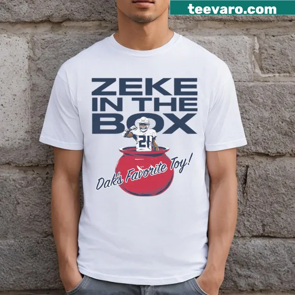 T-shirt featuring 'Zeke in the Box' text with image of Ezekiel Elliott and Dak Prescott.