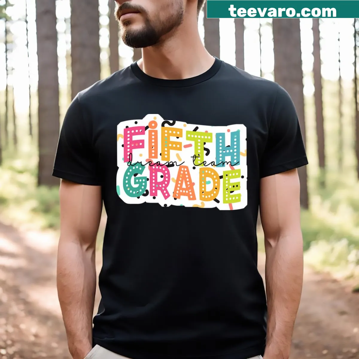 Back to school t-shirt featuring Fifth Grade Dream Team illustration — on a men's t-shirt