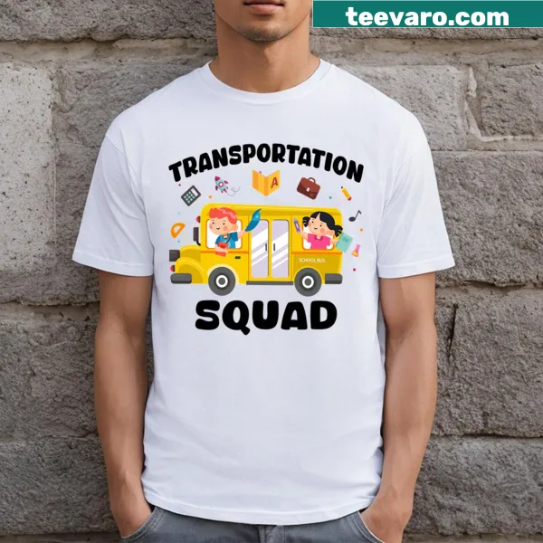 Funny t-shirt for school bus drivers with playful transportation squad design