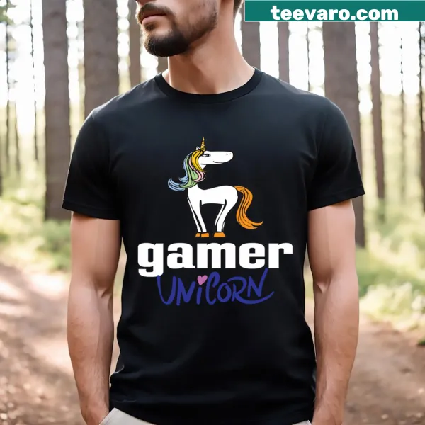 Playful Gamer Unicorn T-shirt featuring a unicorn and gaming elements