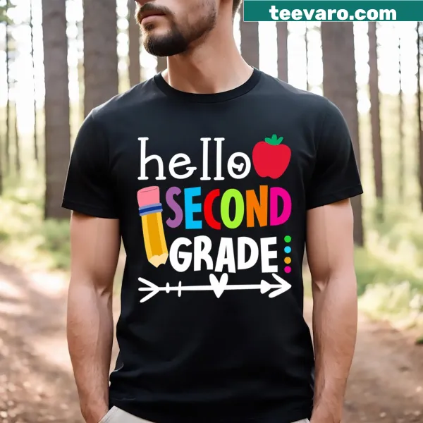 Hello Second Grade Team T-shirt for teachers with cheerful graphic