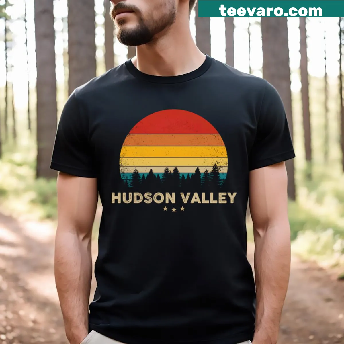 T-shirt honoring Hudson Valley with scenic design — on a men's t-shirt