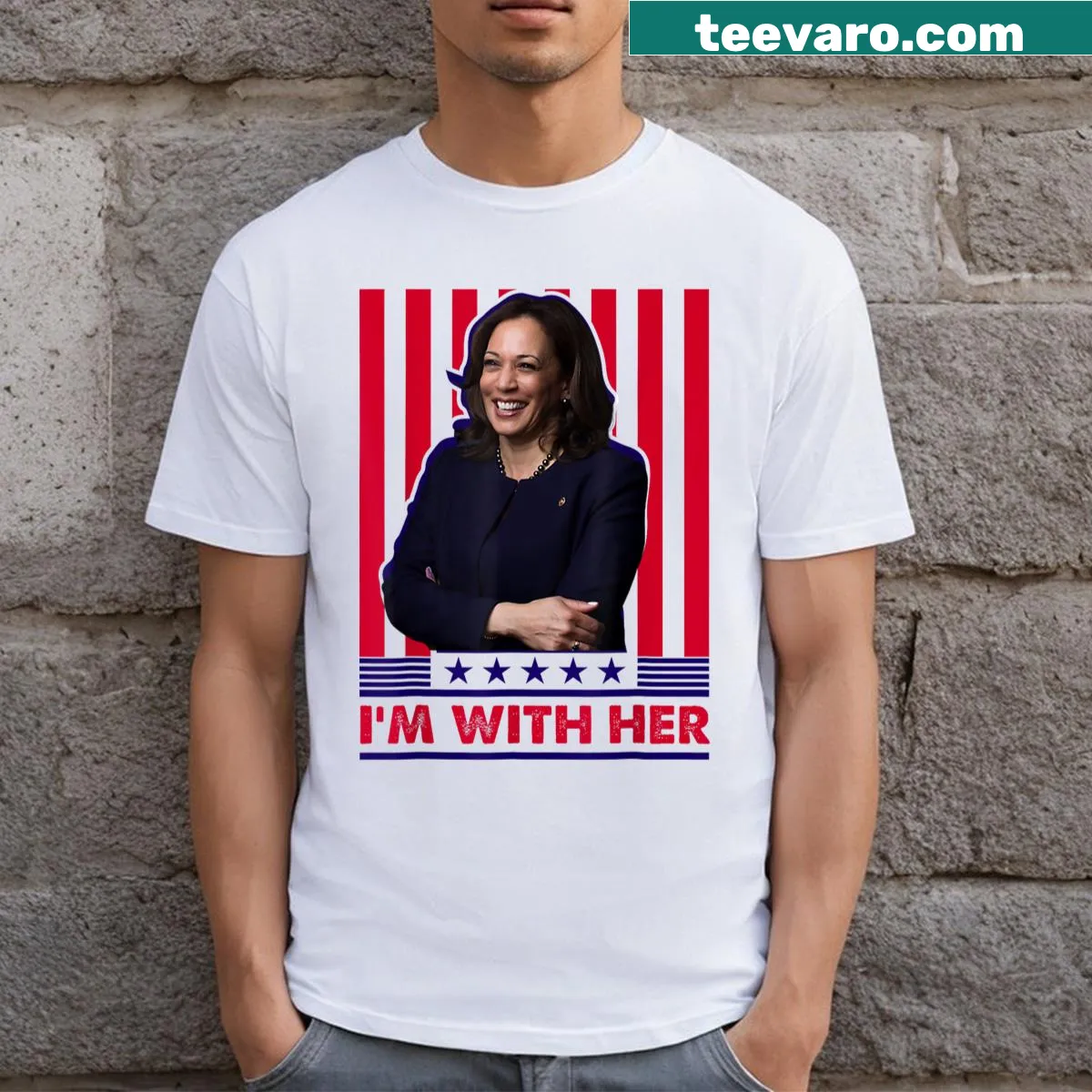 T-shirt with 'Im With Her Kamala Vote For 2024 President' text — on a men's t-shirt