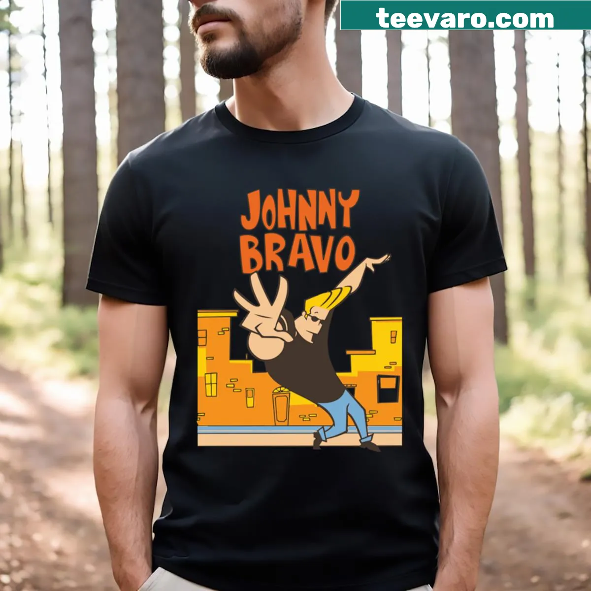 Cartoon-inspired t-shirt featuring Jhonny Bravo. — on a men's t-shirt