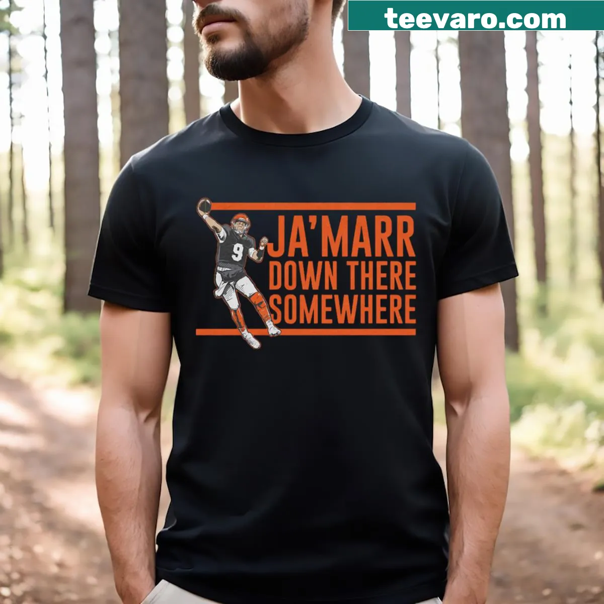 T-shirt with the phrase Down There Somewhere celebrating Joe Burrow and Jamarr Chase — on a men's t-shirt