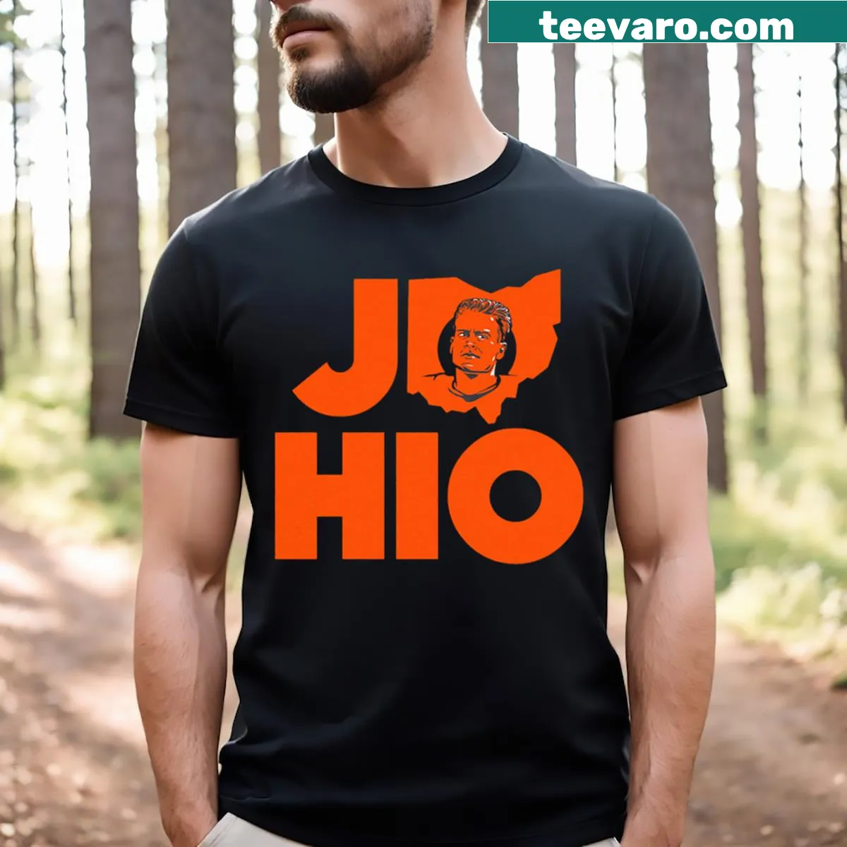 Joe Burrow Jo Hio graphic t-shirt with bold typography — on a men's t-shirt