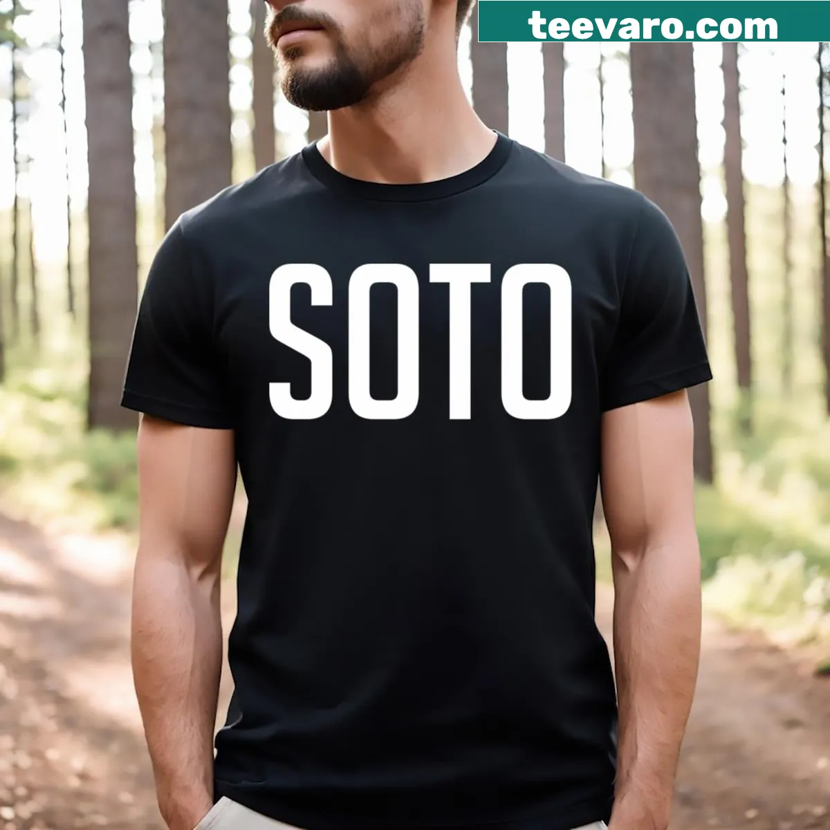 T-shirt featuring the name Juan Soto in bold typography — on a men's t-shirt