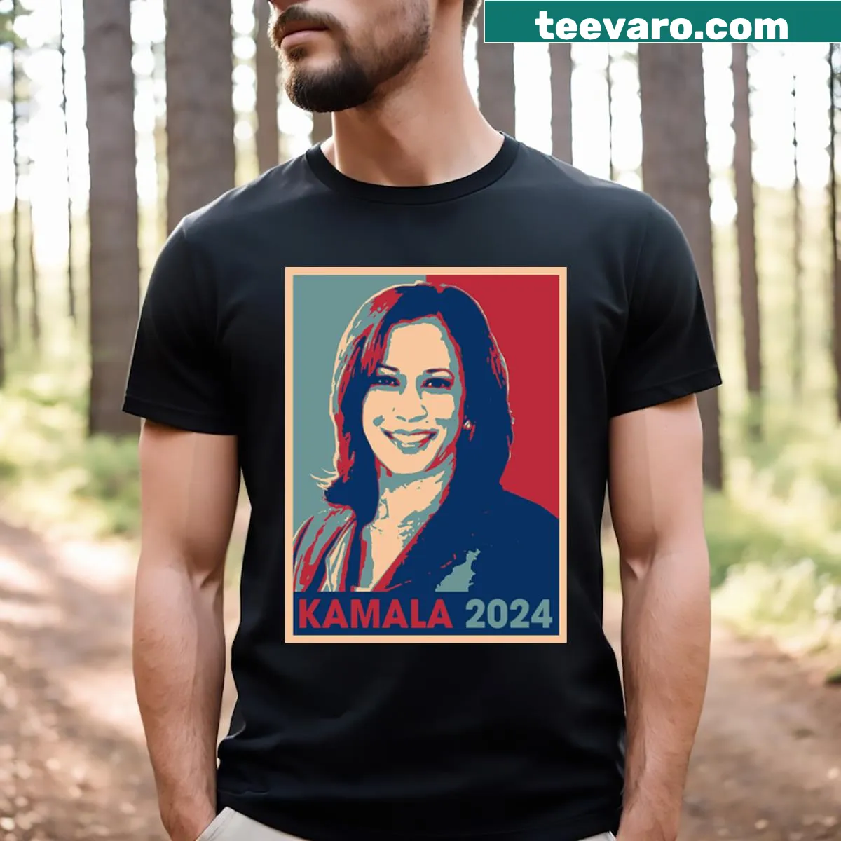Kamala 2024 T-shirt with bold lettering for the 2024 election — on a men's t-shirt