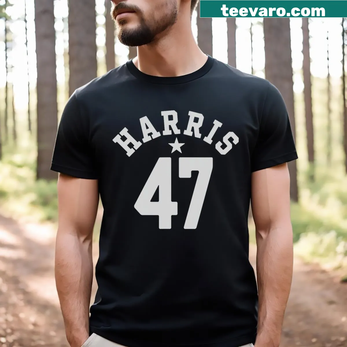 Vintage-style Kamala Harris 2024 T-shirt with arch design — on a men's t-shirt