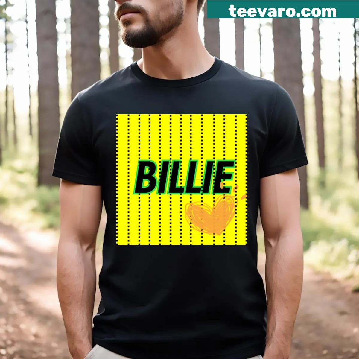 Stylish 'Love Billie' T-shirt with expressive typography — on a men's t-shirt
