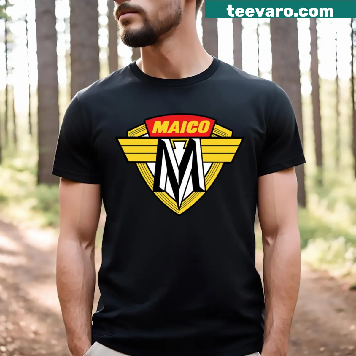 Vintage Maico Logo T-shirt with classic motorcycle emblem — on a men's t-shirt