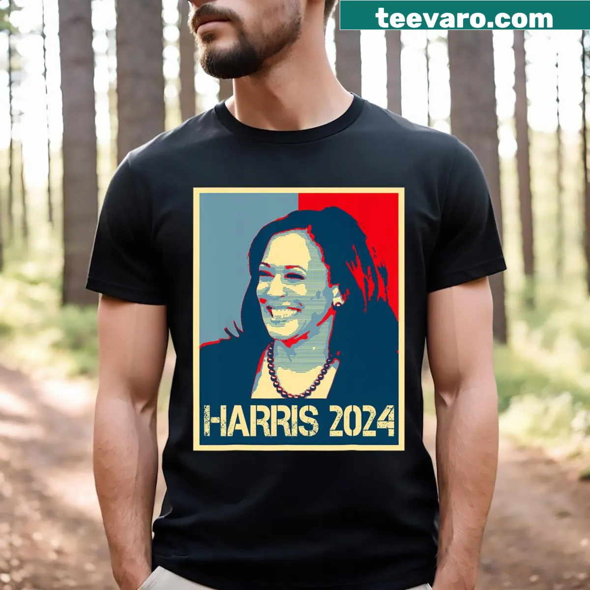 Funny Kamala 2024 political humor T-shirt — on a men's t-shirt