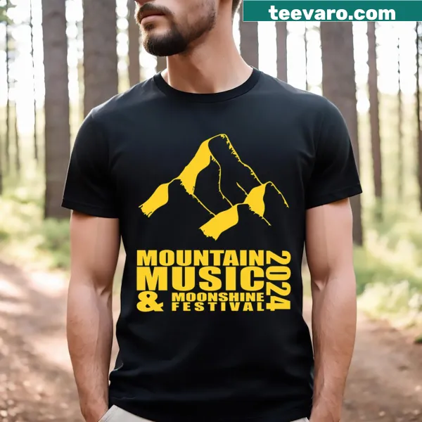 Design celebrating the Mountain Music and Moonshine Festival 2024 on a T-shirt
