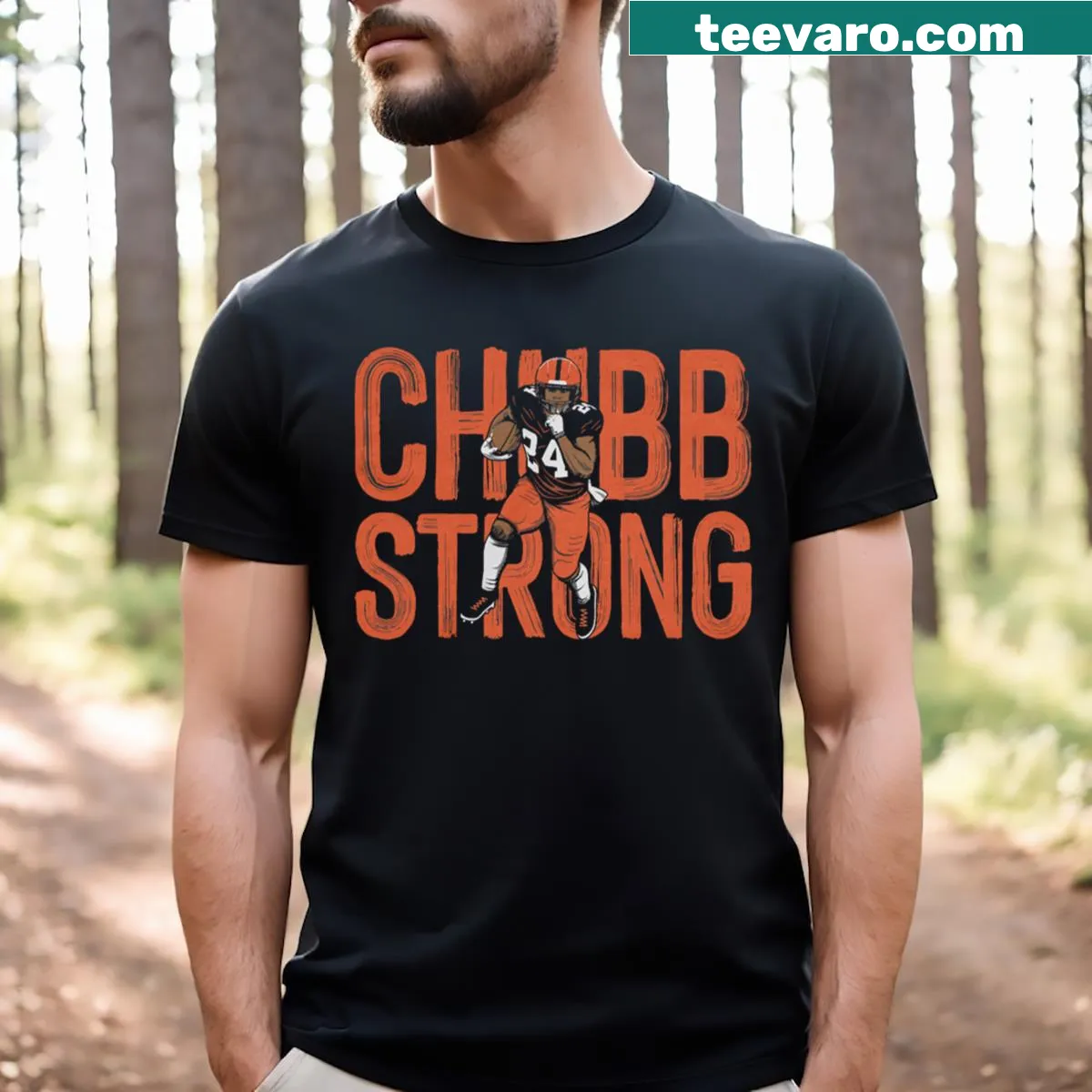 T-shirt celebrating Nick Chubb's strength in football — on a men's t-shirt