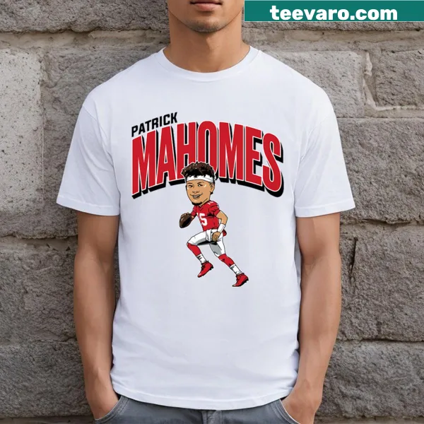 Caricature of Patrick Mahomes illustrated on a t-shirt