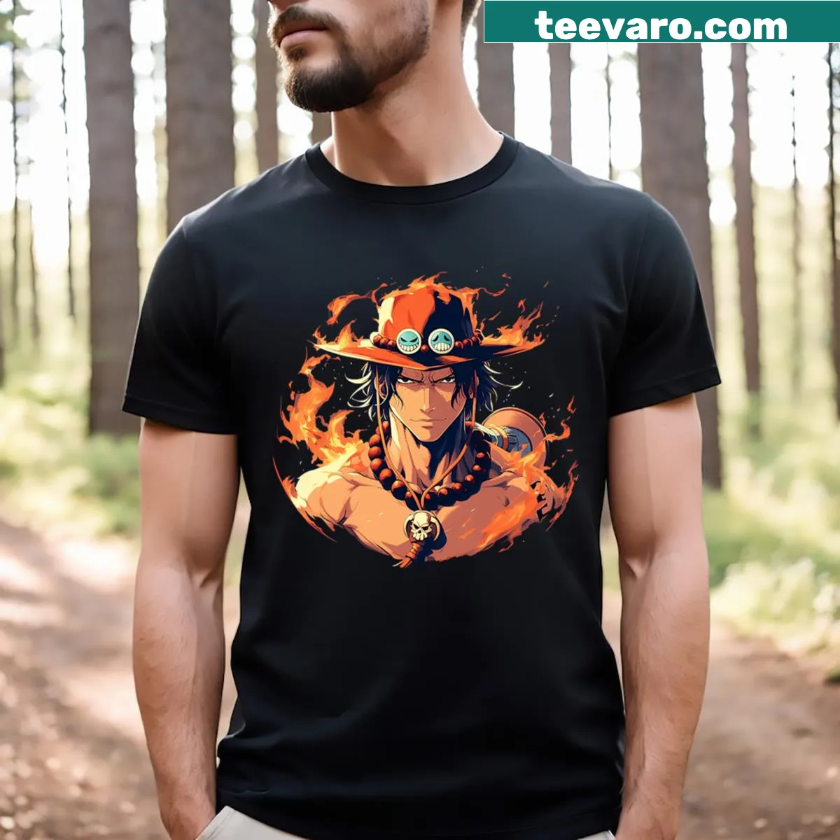 Whimsical Portgas D Ace illustration on T-shirt — on a men's t-shirt