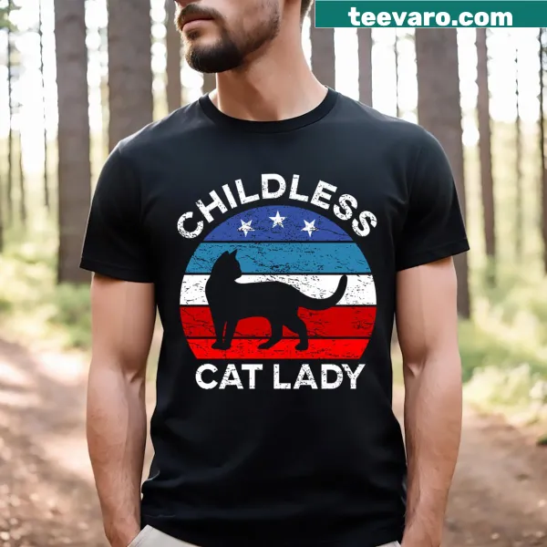 Retro style T-shirt for cat lovers celebrating a childless lifestyle