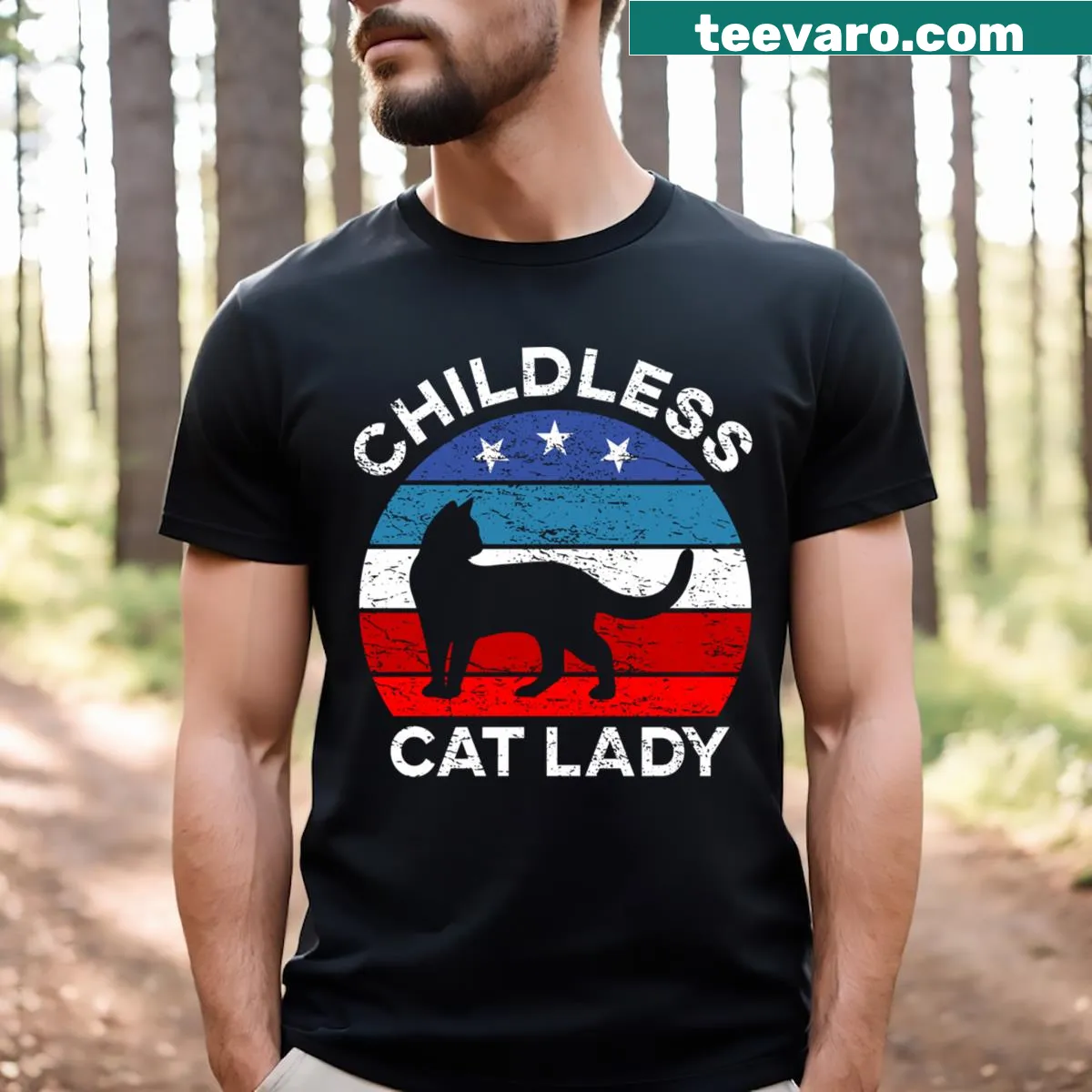 Retro style T-shirt for cat lovers celebrating a childless lifestyle — on a men's t-shirt