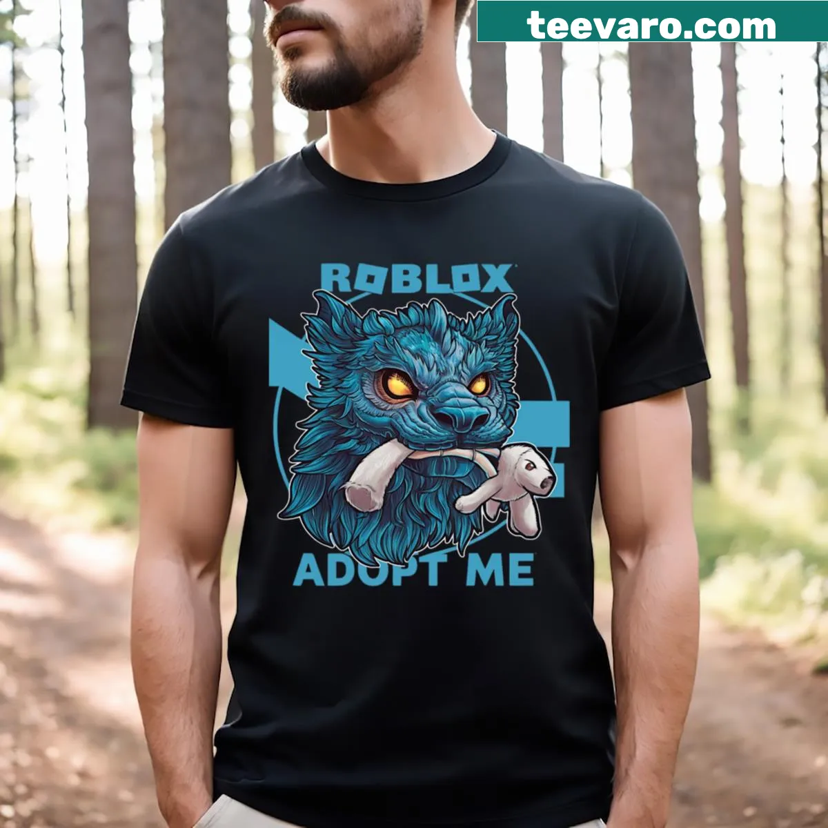 Roblox Adopt Me T-shirt with adorable pet graphics — on a men's t-shirt