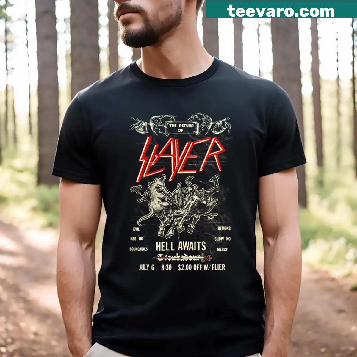 Vintage Slayer logo t-shirt with front and back print — on a men's t-shirt