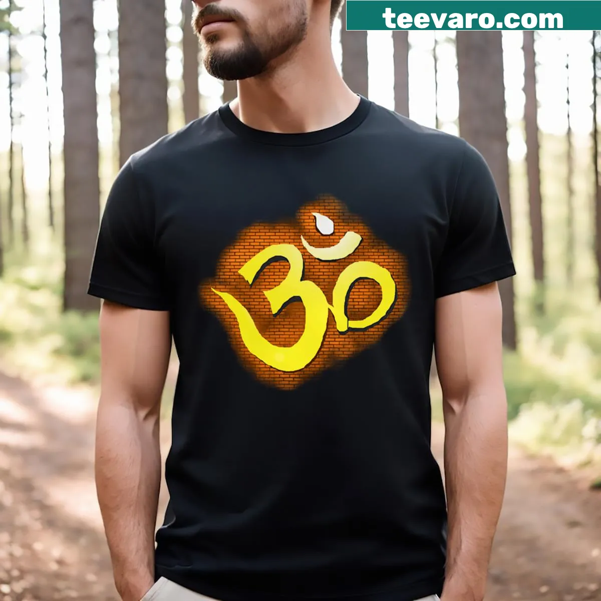 T-shirt featuring the Om symbol, representing spirituality and mindfulness — on a men's t-shirt