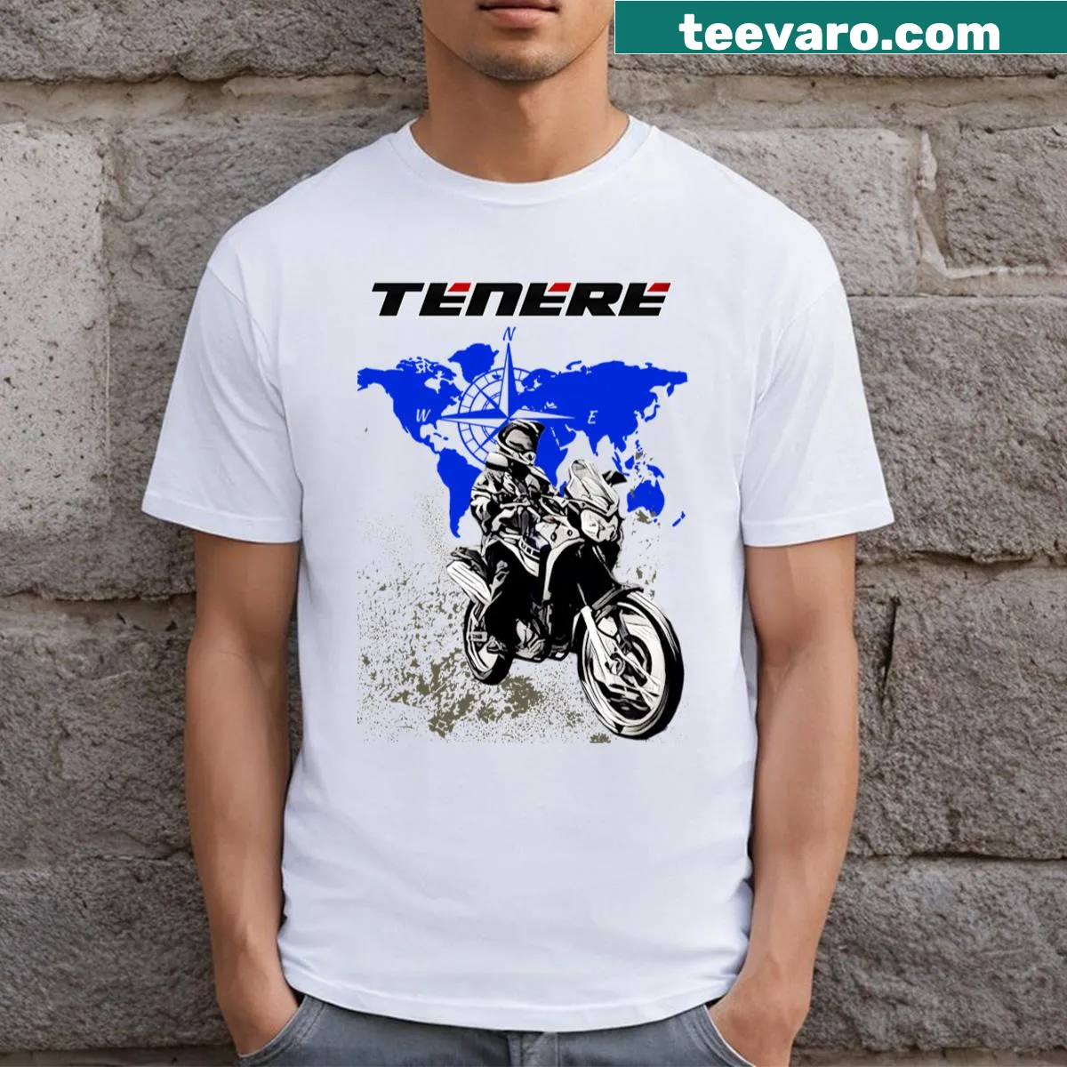 T-shirt featuring Tenere 250 motorcycle graphic — on a men's t-shirt