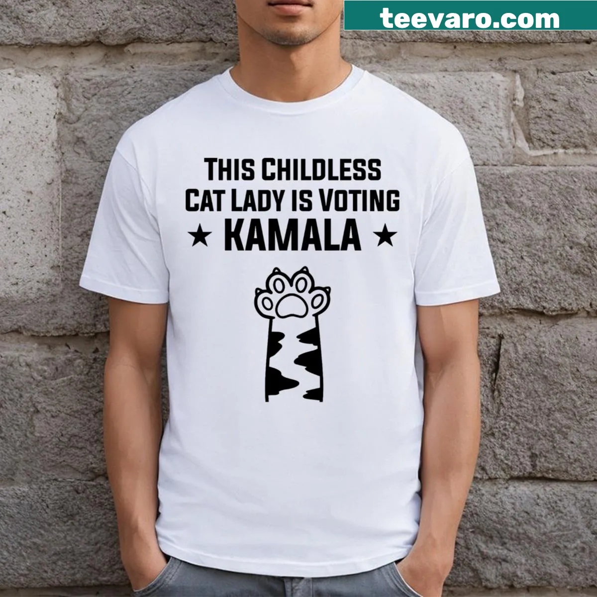 Vintage-style t-shirt for cat lovers with humorous political message — on a men's t-shirt