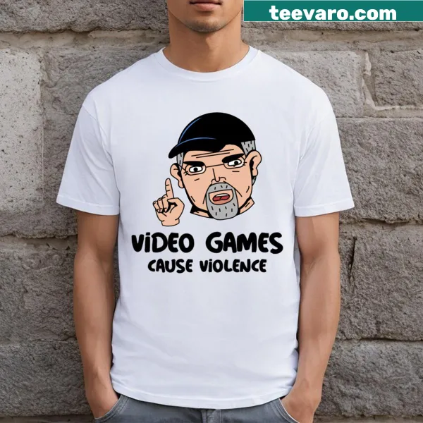 Video Games Cause Violence T-shirt with playful gamer humor