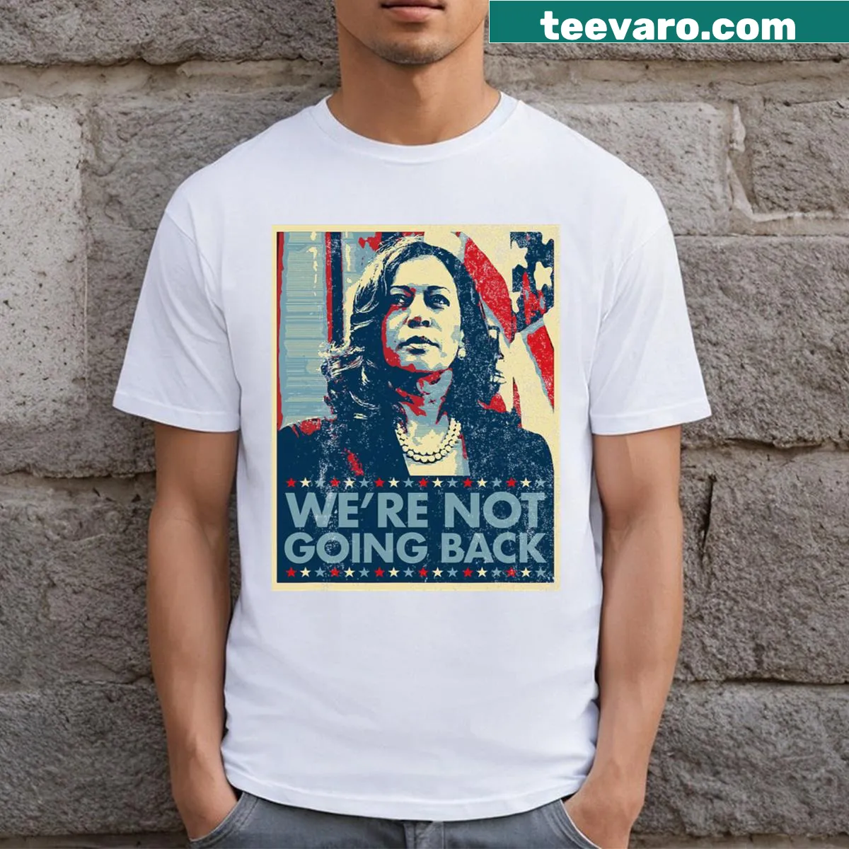 Bold slogan T-shirt promoting Kamala for President 2024 — on a men's t-shirt