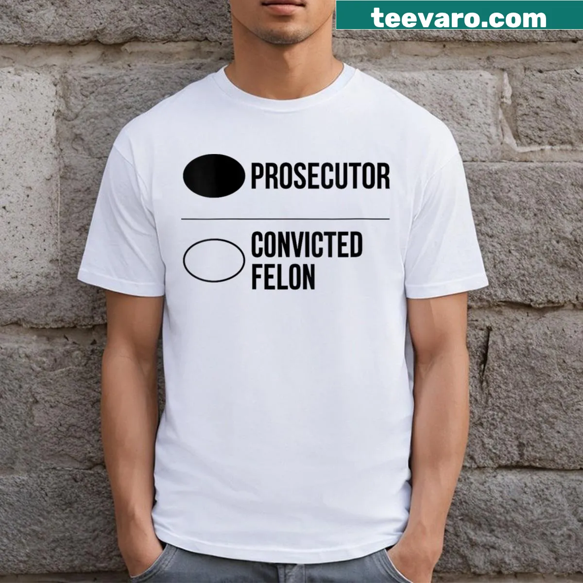 Funny V-neck shirt with political slogan for women — on a men's t-shirt
