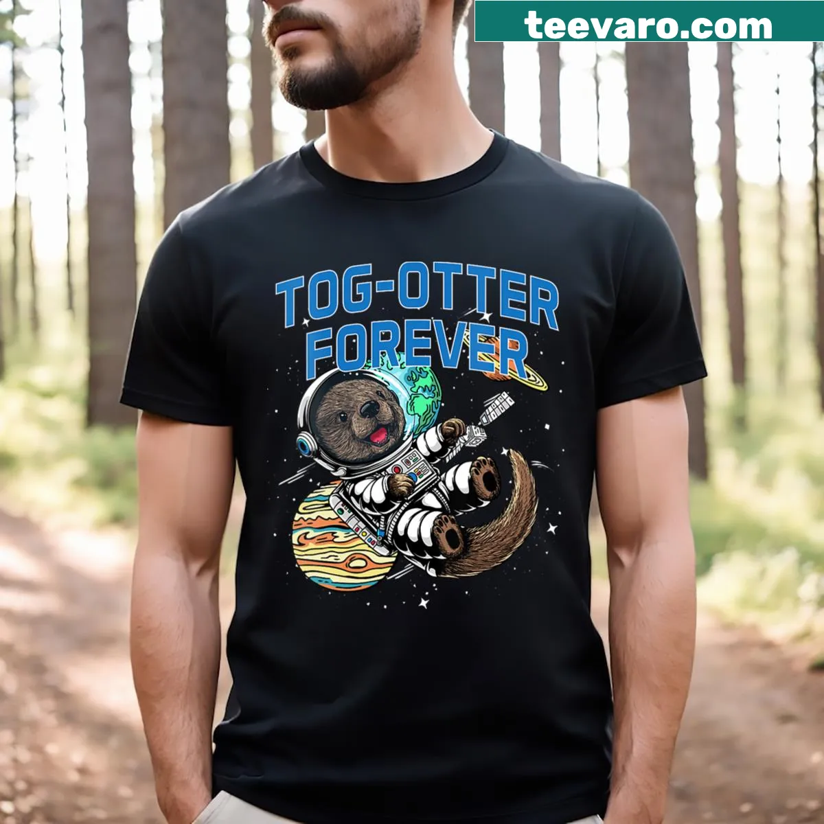 Cute V-neck shirt for otter lovers with cartoon design — on a men's t-shirt