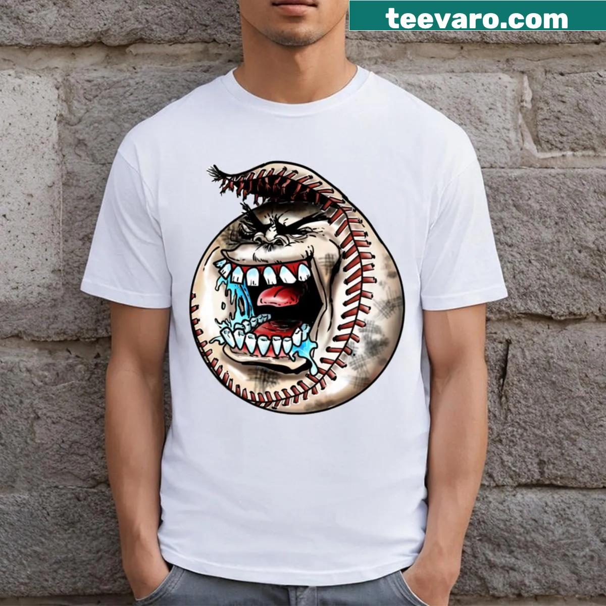 Typography t-shirt for baseball fans with Avid Fan text design — on a men's t-shirt