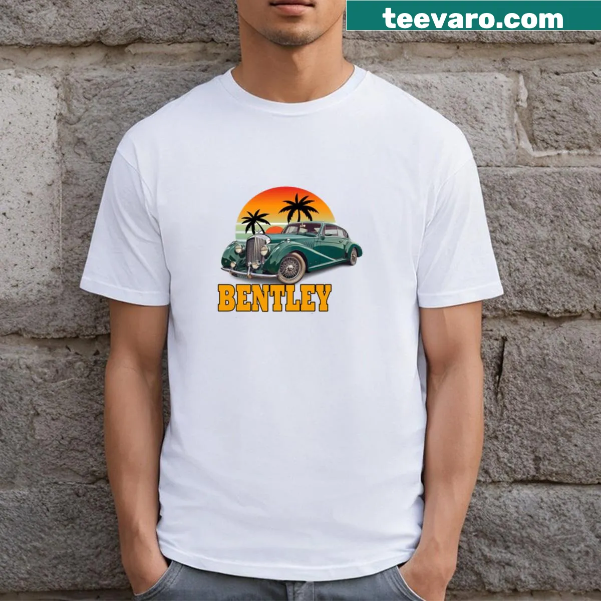 Bentley T-shirt featuring elegant typography celebrating luxury cars — on a men's t-shirt