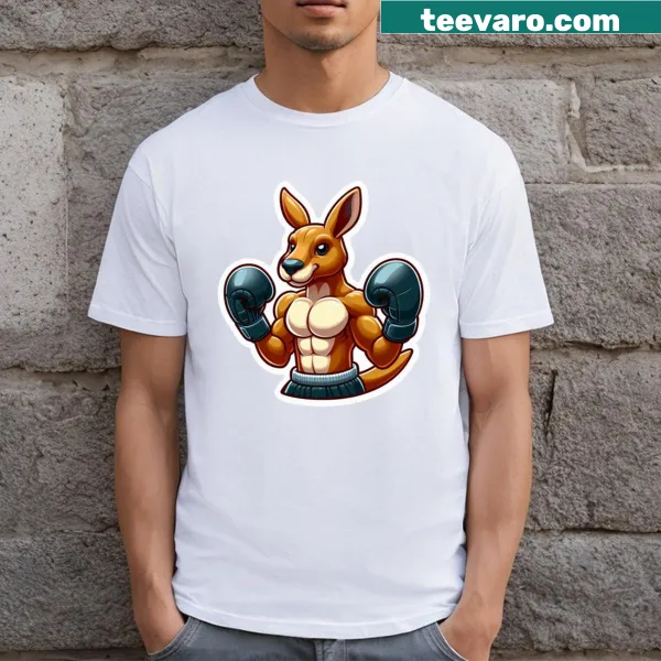Kangaroo illustration in boxing stance on a T-shirt