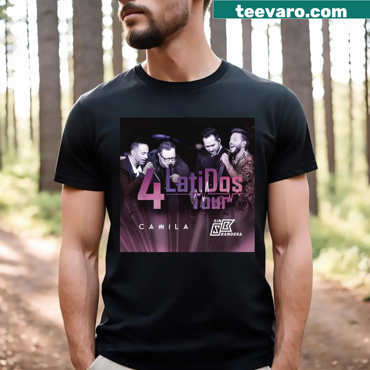T-shirt featuring design for Camila's '4 Latidos' tour — on a men's t-shirt