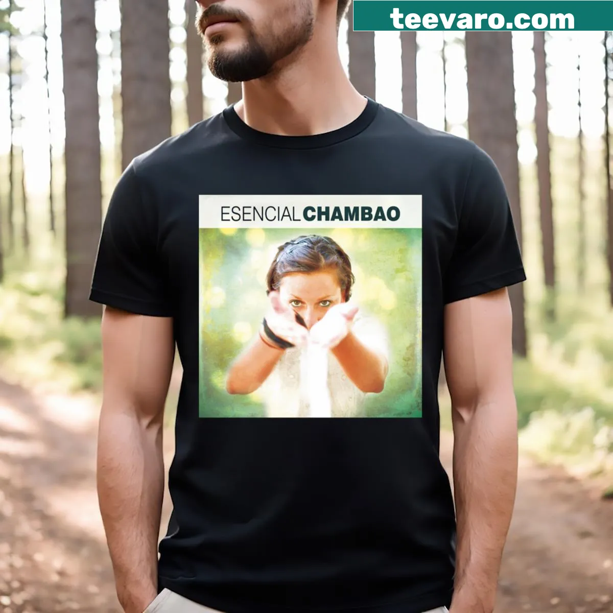 Camila Esencial Chambao album t-shirt with artistic print — on a men's t-shirt