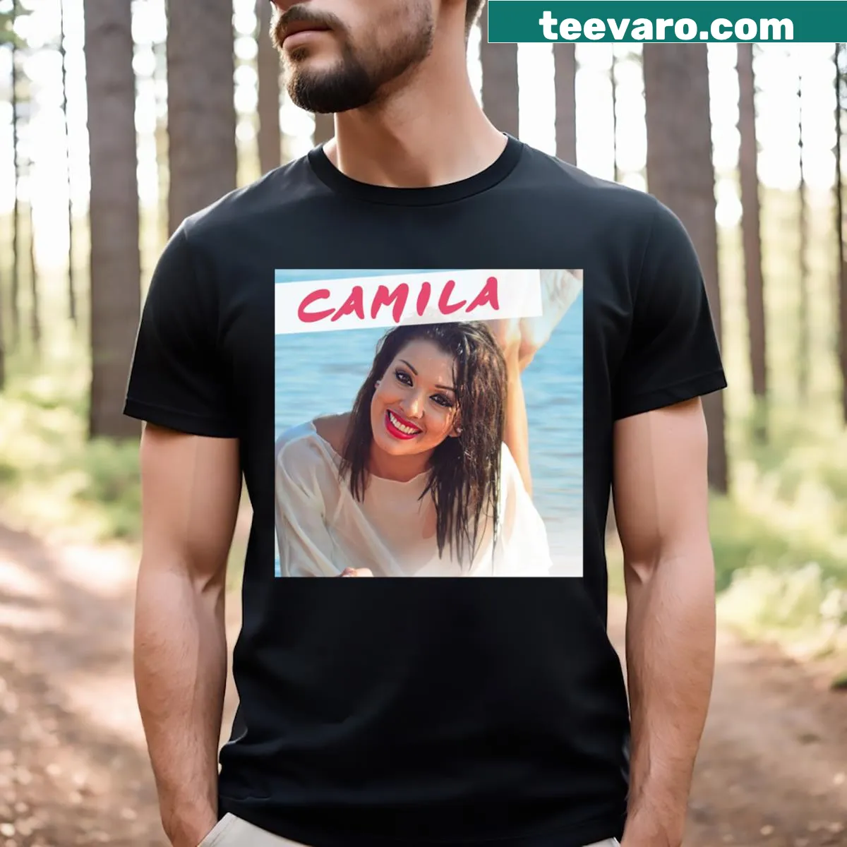 Stylish T-shirt celebrating Mi Revancha album by Camila — on a men's t-shirt