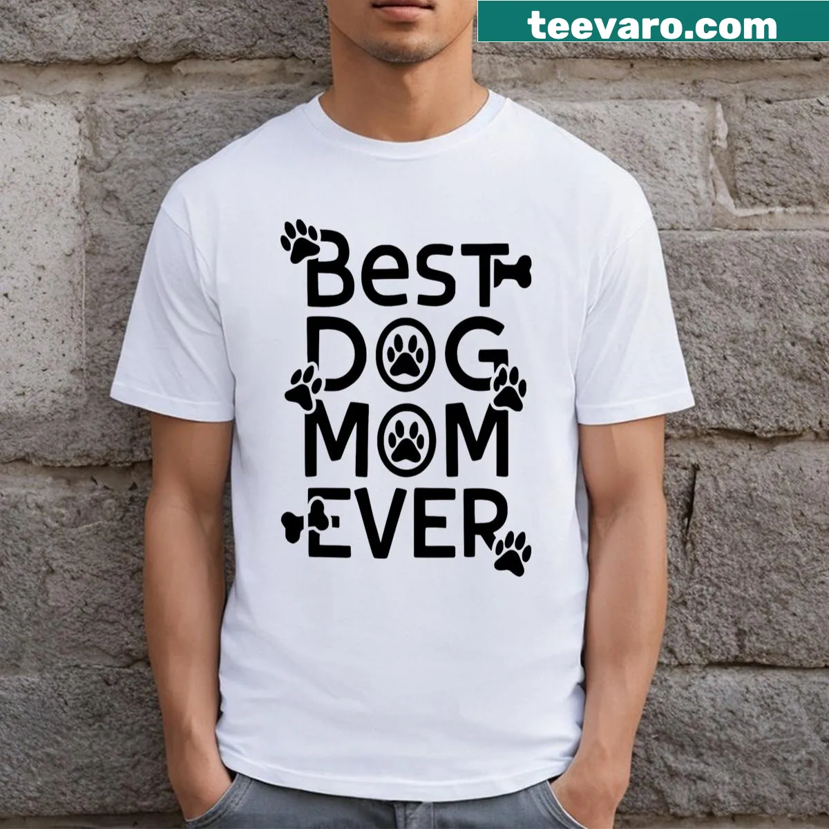 Cute dog mom t-shirt with heart and paw print illustration — on a men's t-shirt