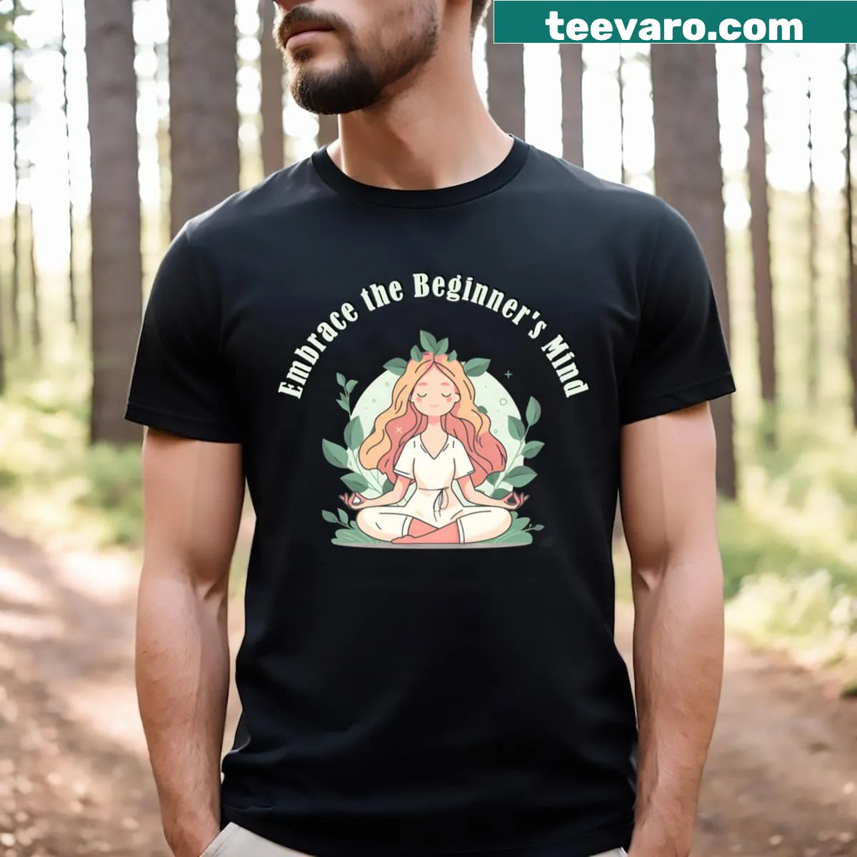 Inspirational typography t-shirt Embrace The Beginners Mind — on a men's t-shirt